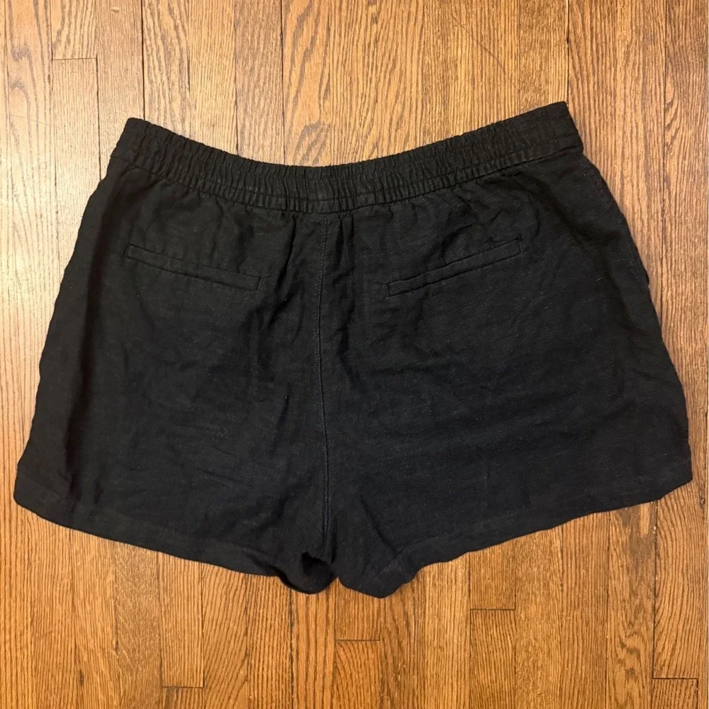 J.Crew Black Linen Blend Drawstring Pull On Shorts Women Small Pockets